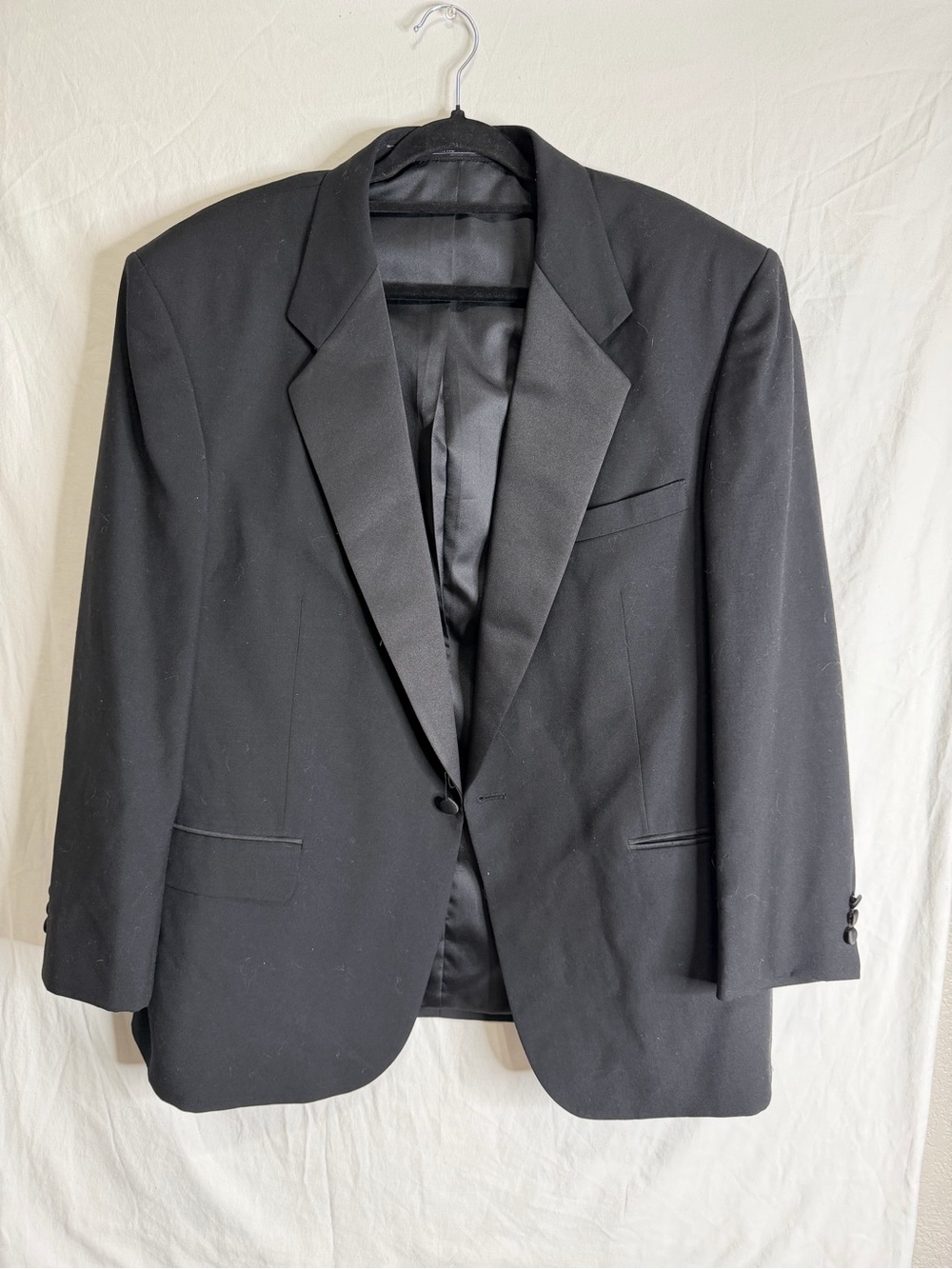 Cricketeer Mens 46R Black 100% Pure Wool Tuxedo Jacket Blazer Coat 1 Button